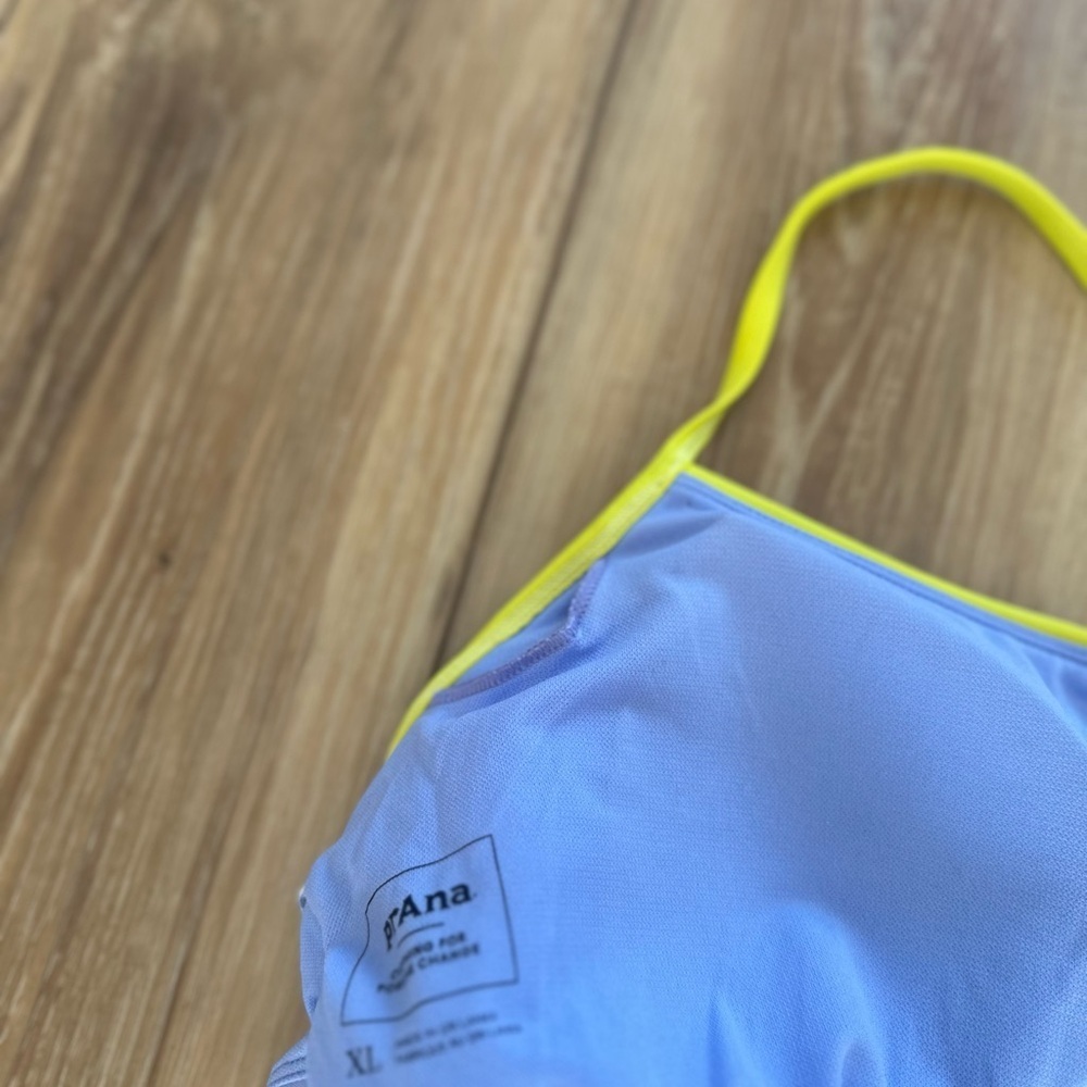 Prana Olive One-Piece Swimsuit with Yellow and Light Blue Bands - Picture 6 of 6